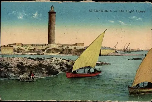 Ak Alexandria Ägypten, The Lighthouse, Segelboote