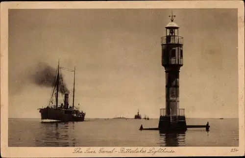 Ak Suez Canal Ägypten, Bitterlakes Lighthouse, Leuchtturm, Dampfer