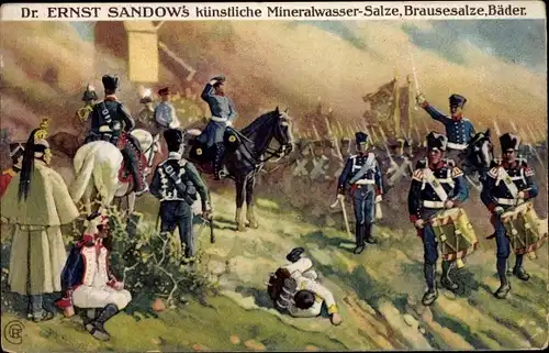 Künstler Ak General Bülow bei Dennewitz, Dr. Ernst Sandow's Brausesalze, Völkerschlacht 1813