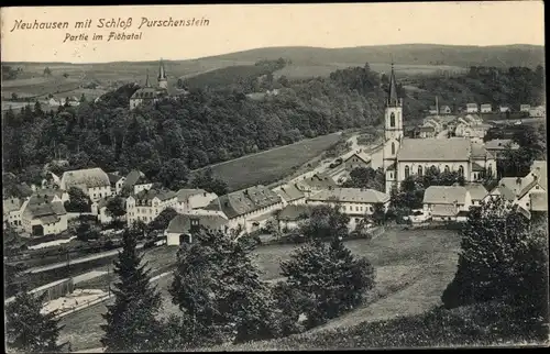 Ak Neuhausen, Ort mit Schloß Purschenstein, Partie im Flöhatal