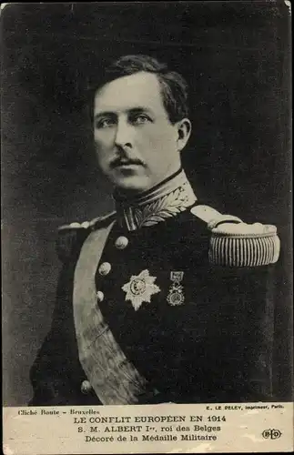 Ak Albert I., Roi des Belges, Decore de la Medaille Militaire, Portrait