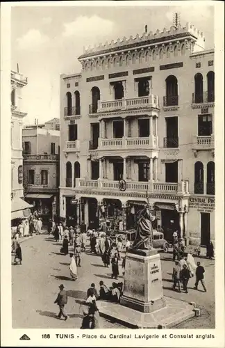 Ak Tunis Tunesien, Place du Cardinal Lavigerie et Consulat anglais