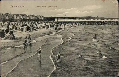 Ak Świnoujście Swinemünde Pommern, Strand, Damenbad