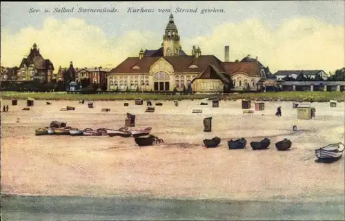 Ak Świnoujście Swinemünde Pommern, Kurhaus vom Strand gesehen