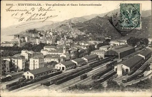 Ak Ventimiglia Liguria, Vue generale et Gare Internationale