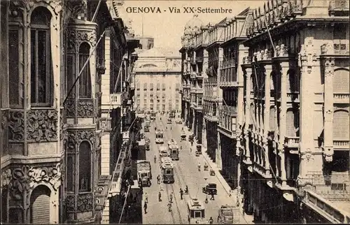 Ak Genova Genua Liguria, Via XX Settembre, Straßenbahn