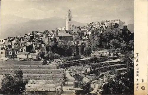 Ak Bussana Vecchia Liguria, Presso S. Remo, Ortsansicht, Turm