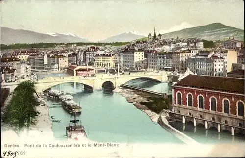 Ak Genève Genf Schweiz, Pont de la Coulouvrenière et le Mont Blanc