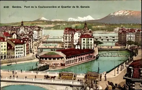 Ak Genève Genf Schweiz, Pont de la Coulouvrenière et Quartier de St. Gervais