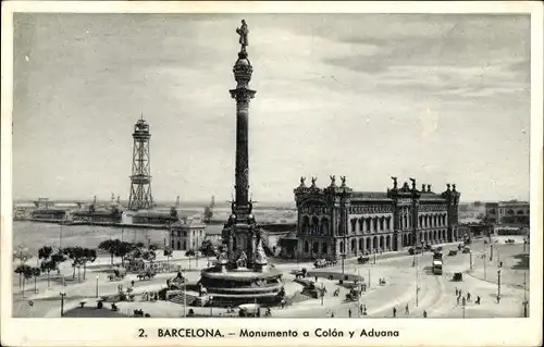 Ak Barcelona Katalonien Spanien, Monumento a Colon y Aduana