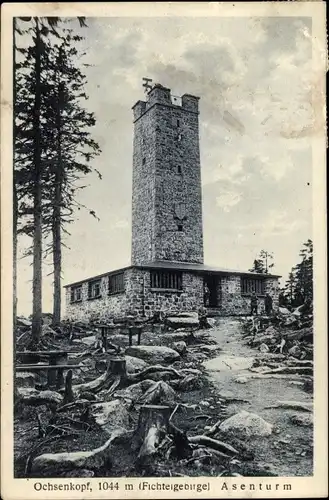 Ak Fichtelgebirge Oberfranken Bayern, Asenturm auf dem Ochsenkopf