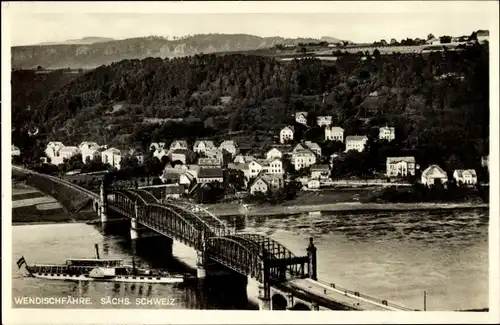 Ak Wendischfähre an der Elbe Rathmannsdorf Sachsen, Brücke