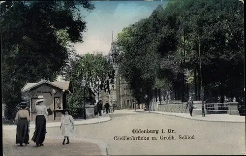 Ak Oldenburg in Niedersachsen,Cäcilienbrücke m. Großherzoglichen Schloss