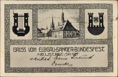 Wappen Ak Neustadt Sachsen, Elbgau Sängerbundesfest 1921