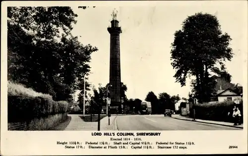 Ak Shrewsbury Shropshire England, Lord Hill's Column