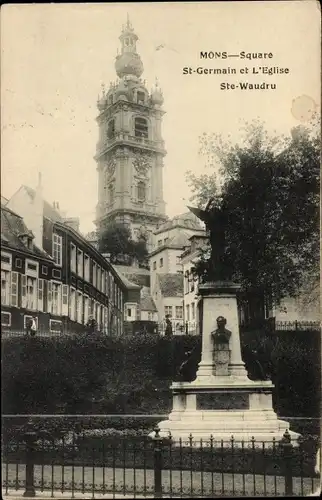 Ak Mons Wallonien Hennegau, Square St. Germain et Eglise Ste Waudru