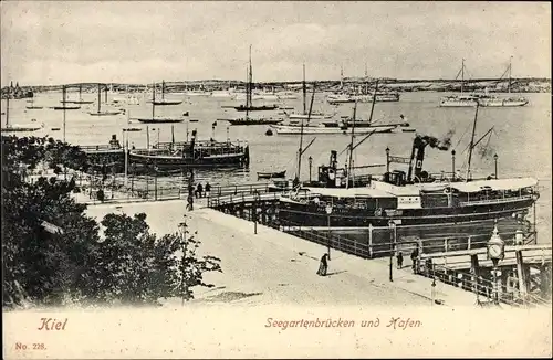 Ak Kiel in Schleswig Holstein, Seegartenbrücken und Hafen