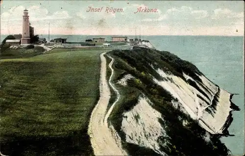 Ak Arkona Putgarten auf Rügen, Steilküste, Leuchtturm