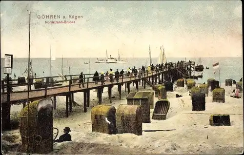 Ak Ostseebad Göhren auf Rügen, Nordstrand Brücke