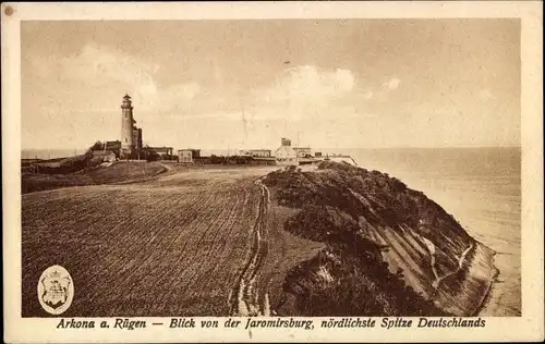 Ak Arkona Putgarten auf Rügen, von der Jaromirsburg, nördlichste Spitze Deutschlands, Leuchtturm