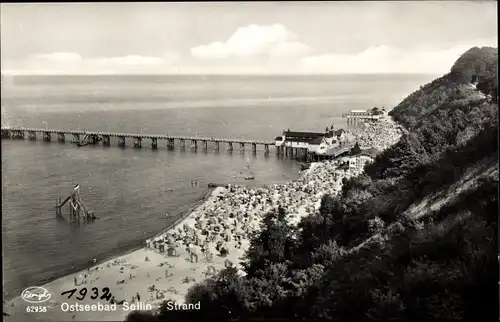 Ak Ostseebad Sellin auf Rügen, Seebrücke, Strand