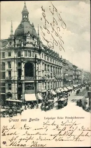 Ak Berlin Mitte, Leipziger Straße Ecke Friedrichstraße, Pferdebahnen