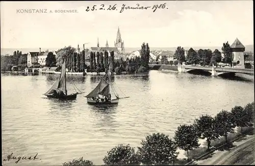 Ak Konstanz am Bodensee, Partie mit Segelbooten