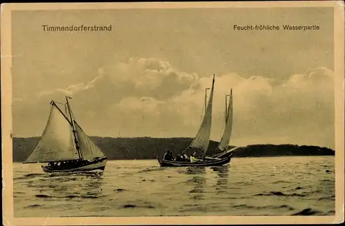 Ak Ostseebad Timmendorfer Strand, feucht-fröhliche Wasserpartie, Segelboote