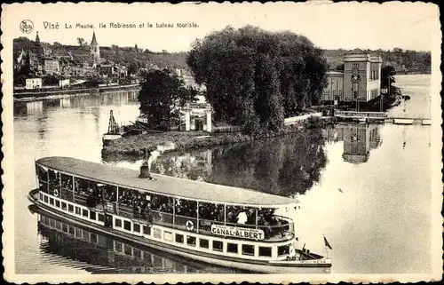 Ak Visé Wallonien Lüttich, la Meuse, Ile Robinson et le bateau touriste