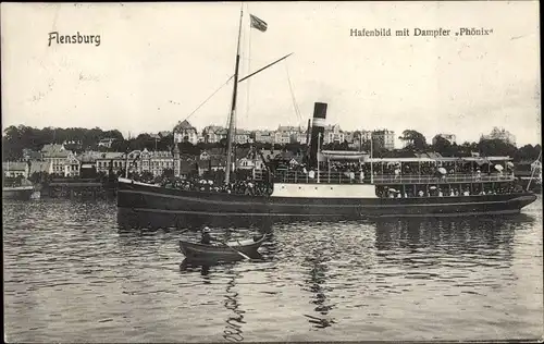 Ak Flensburg in Schleswig Holstein, Hafenbild mit Dampfer Phönix