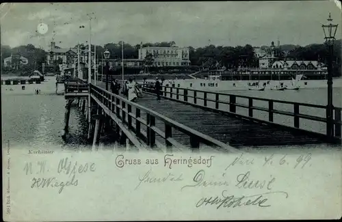 Mondschein Ak Ostseebad Heringsdorf auf Usedom, Seebrücke zum Kurhaus bei Mondenschein