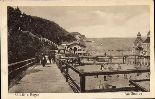 Ak Ostseebad Sellin auf Rügen, Am Strande, Badegäste