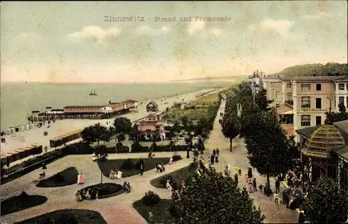 Ak Ostseebad Zinnowitz auf Usedom, Strand und Promenade