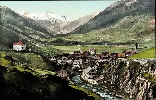 Ak Andermatt Kt. Uri, Panorama vom Ort mit dem Hospental, Kirche