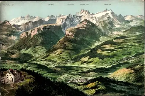 Ak Appenzell Stadt Kanton Innerrhoden, Panorama mit Alpstein, Alpsiegel, Altmann, Säntis