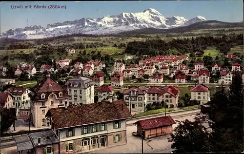 Ak Uzwil Kt. St. Gallen, Panorama vom Ort mit Säntis