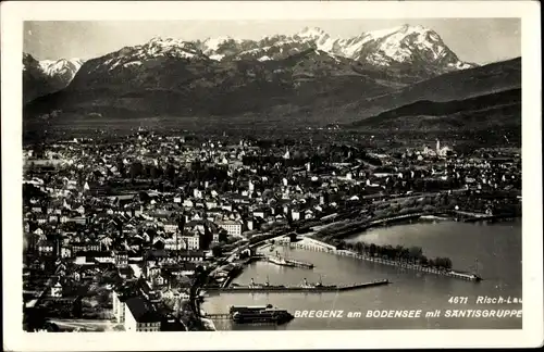 Ak Bregenz am Bodensee Vorarlberg, Totalansicht mit Säntisgruppe