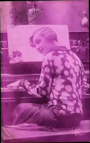 Ak Frau am Klavier, Klavierspiel, Musikunterricht, Vive Sainte Cecile