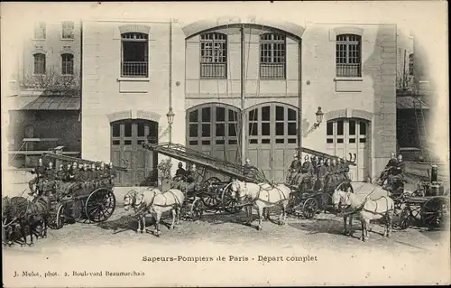 Ak Sapeurs-Pompiers de Paris, Depart complet