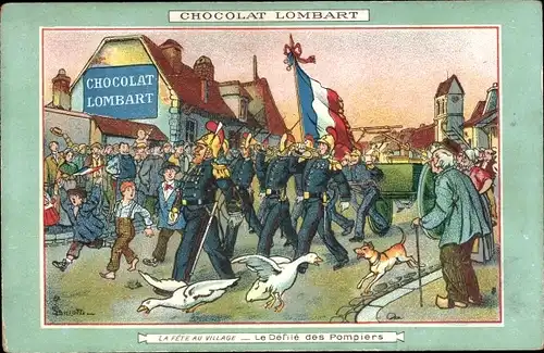 Ak Reklame, Chocolat Lombart, le Defile des Pompiers
