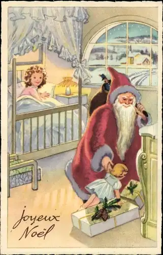 Ak Glückwunsch Weihnachten, Weihnachtsmann im Kinderzimmer