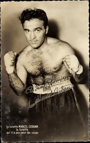 Ak Boxer Marcel Cerdan, La Lunette, Portrait