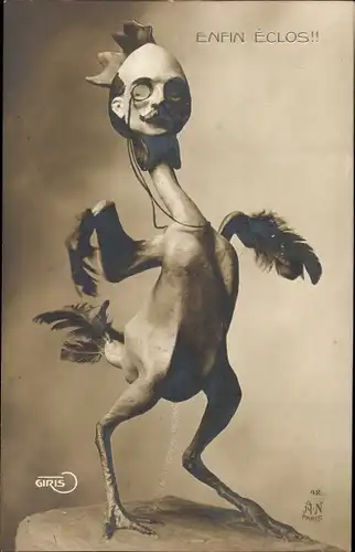 Ak Enfin Éclos, Karikatur eines Politikers, Huhn ohne Federn