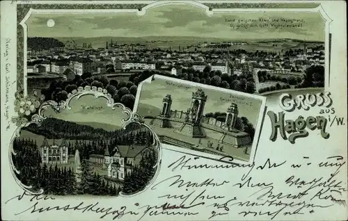 Mondschein Litho Hagen in Westfalen, Gesamtansicht Waldlust, Denkmal