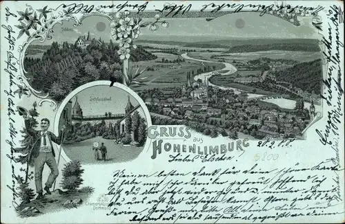 Mondschein Litho Hohenlimburg Hagen in Westfalen, Schloss, Schlosshof, Panorama