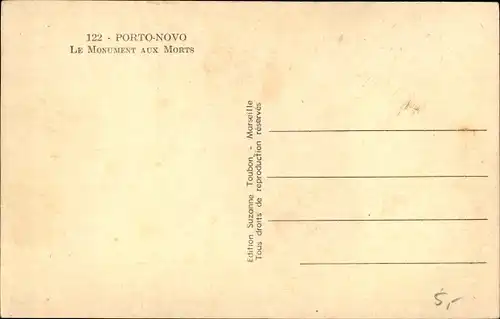 Ak Porto Novo Benin, Gefallenendenkmal