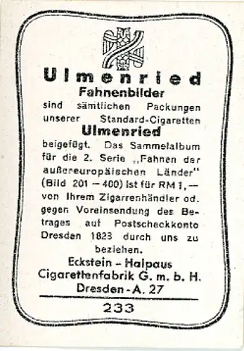 Sammelbild Fahnenbilder Fahnen der außereurop. Länder Nr. 233, Siam, Kronprinzenstandarte