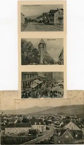 Leporello Ak Achern in Baden Schwarzwald, Katholische Kirche, Großherzog Friedrich-Straße