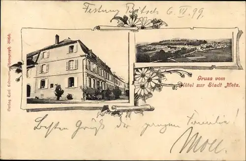 Ak Bitche Bitsch Lothringen Moselle, Hotel zur Stadt Metz, Panorama vom Ort