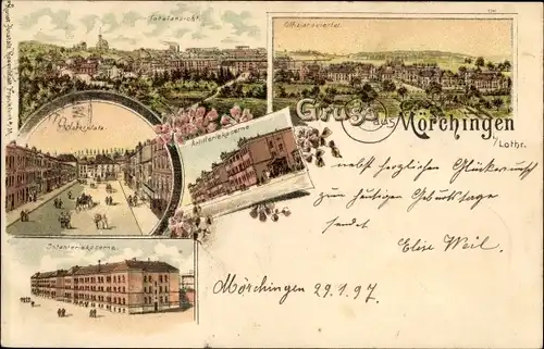 Litho Morhange Mörchingen Lothringen Moselle, Totalansicht, Artilleriekaserne, Offizierviertel